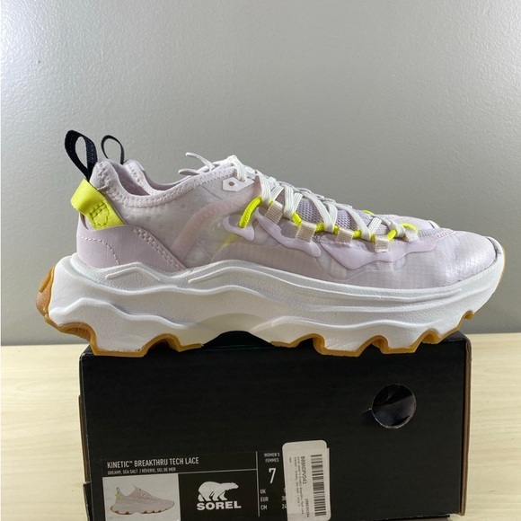Sorel Kinetic Breakthru Tech Lace Women's Shoes - White and Yellow Size 7 - Picture 4 of 11